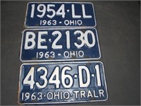 3 Ohio 1963 License Plates