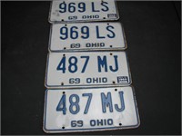 2 Pair 1969 Ohio License Plates