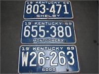 3 Kentucky 1969 License Plates