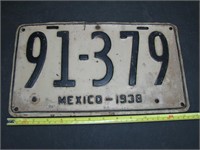 1938 Mexico License Plate
