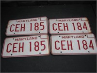 2 Pair 1980 Maryland License Plates