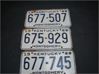 3 Kentucky 1968 License Plates