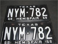 Pair 1968 Texas License Plates