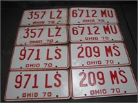 4 Pair 1970 Ohio License Plates