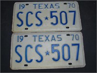 Pair 1970 Texas License Plates