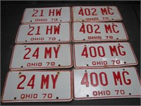 4 Pair 1970 Ohio License Plates