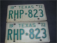 Pair 1972 Texas License Plates