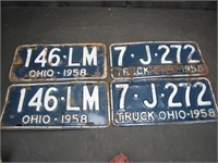 2 Pair 1958 Ohio License Plates