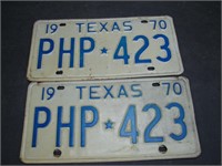 Pair 1970 Texas License Plates