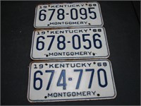 3 Kentucky 1968 License Plates