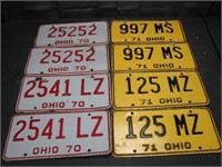 4 Pair 1970,71 Ohio License Plates