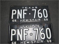 Pair 1968 Texas License Plates