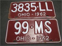 2 Ohio 1962 License Plates