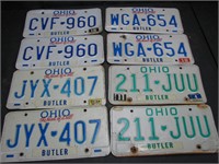 4 Pair 1990s Ohio License Plates