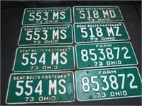 4 Pair 1973 Ohio License Plates