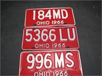 3 Ohio 1966 License Plates