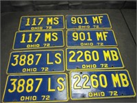4 Pair 1972 Ohio License Plates