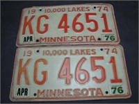 Pair 1974 Minnesota License Plates