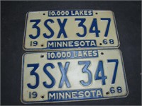 Pair 1968 Minnesota License Plates