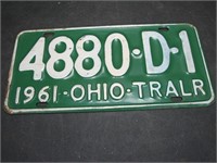 1961 Ohio "Trailer? License Plate