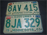 2 Minnesota 1965 License Plates