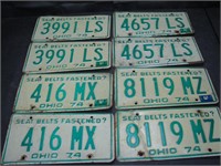 4 Pair 1974 Ohio License Plates