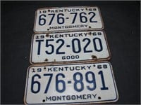 3 Kentucky 1968 License Plates