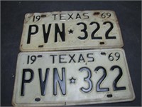 Pair 1969 Texas License Plates
