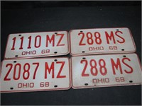 4 Ohio 1968 License Plates