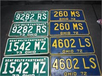 4 Pair 1972,73 Ohio License Plates