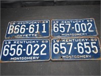 4 Kentucky 1969 License Plates