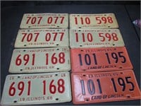4 Pair 1968,69 Illinois License Plates