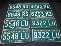 4 Pair Ohio 1973 License Plates