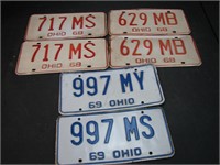 3 Pair 1968,69 Ohio License Plates