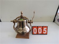 POLISHED BRASS LOCOMOTIVE BELL ON OAK BASE