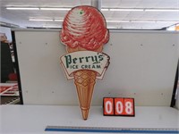 PERRY'S ICE CREAM 2 SIDED ENAMEL SIGN (HAS