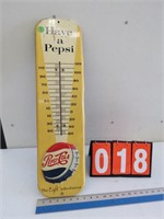 PEPSI COLA TIN THEROMETER RAISED BOTTLE CAP