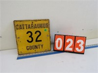 EARLY STEEL CATTARAUGUS COUNTY 32 ROAD SIGN