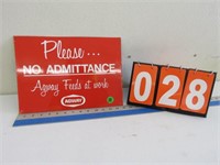 NEW OLD STOCK NO ADMITTANCE AGWAY SIGN TIN