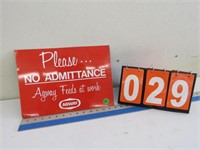 NEW OLD STOCK NO ADMITTANCE AGWAY SIGN TIN