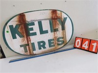 KELLY TIRES 2 SIDED SIGN, HAS PATINA AM SIGN