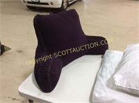 5 bed pillows, very clean, and purple wedge pillow