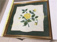 3 pcs, framed needle point, yellow rose, framed