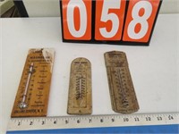 3 ADVERTISING THEROMETER WOOD, & 2 TIN