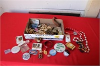 BOX OF MISC. JEWELRY, BUTTONS, ETC.