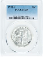 Coin 1940-S Walking Lib Silver Half $ PCGS MS65