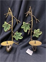 Two wall mount candleholders with ceramic Leaves.