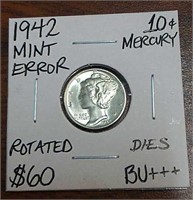 1942 Mint Error Mercury Silver Dollar- Graded