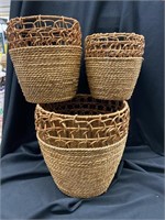 Set of three woven baskets. Big one is 10 inches