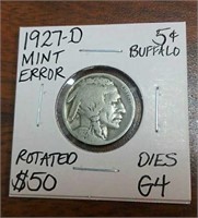 1927D Mint Error Buffalo Nickel- Graded G4